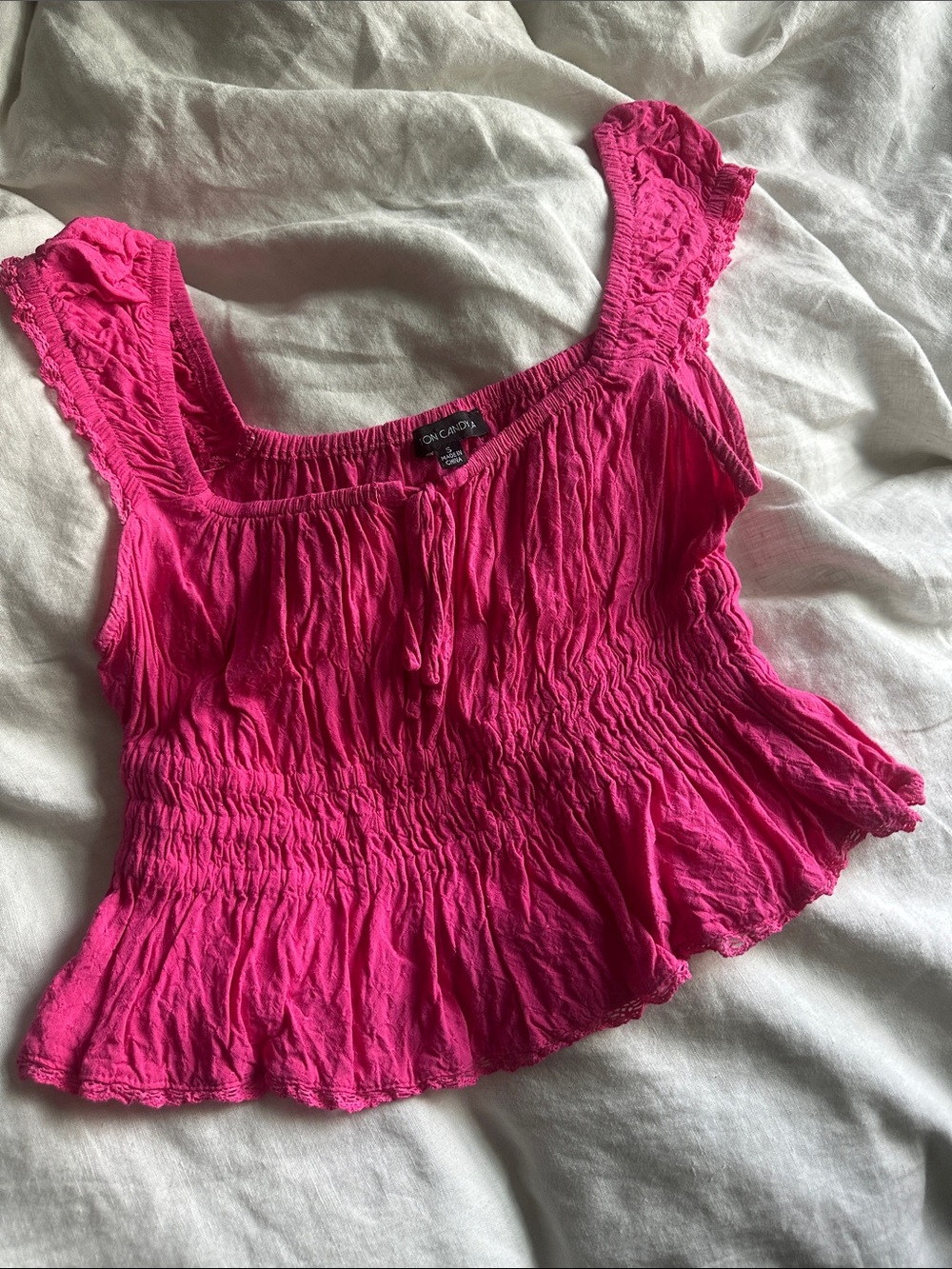 Cotton Candy Hot Pink Smocked Crop Top
